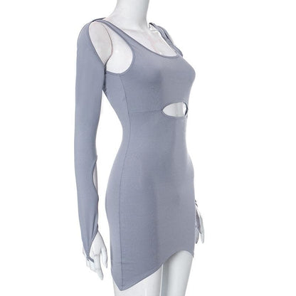 Scoop Neck Double Strap Midriff Cutout Bodycon Mini Dress