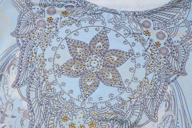 Crew Neck Long Sleeve Mandala Rhinestone Graphic Bodycon Mini Dress