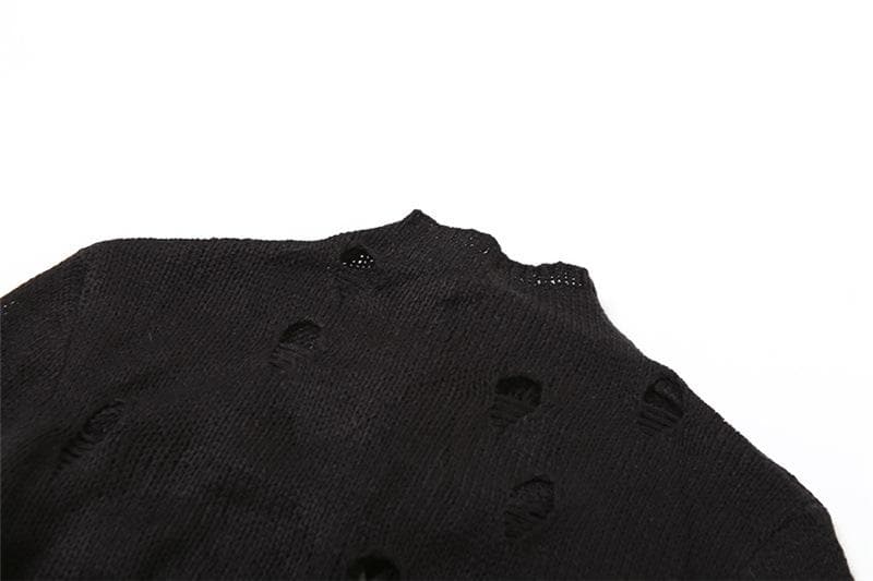 Mock Neck Distressed Hole Knit Long Sleeve Bodycon Maxi Dress