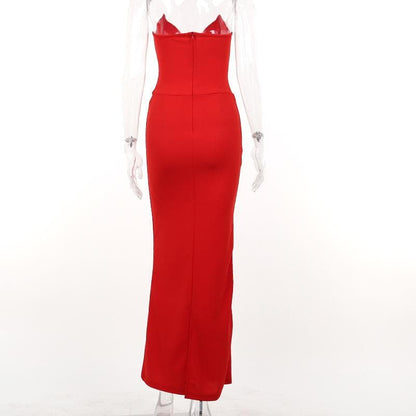 Sweetheart Neck Spaghetti Strap Corset Bodice Pointed Waist Bodycon Maxi Dress