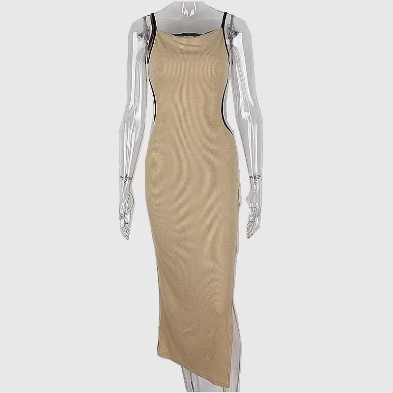 Ribbed Cutout Tie Back Crop Top Contrast Trim Maxi Skirt Set