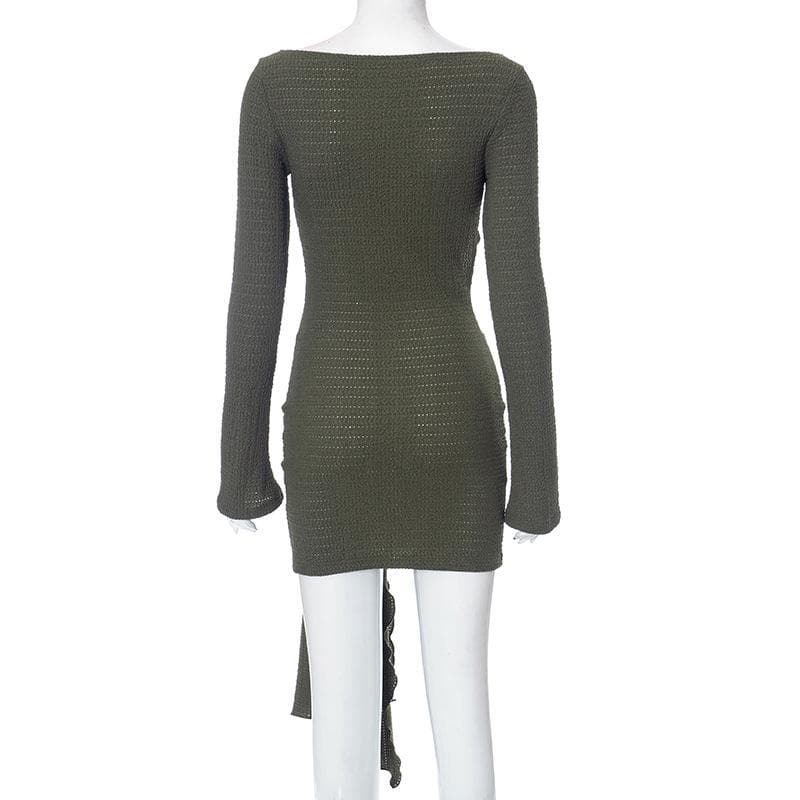 Deep Scoop Neck O-Ring Cutout Side Tie Ruched Bodycon Mini Dress