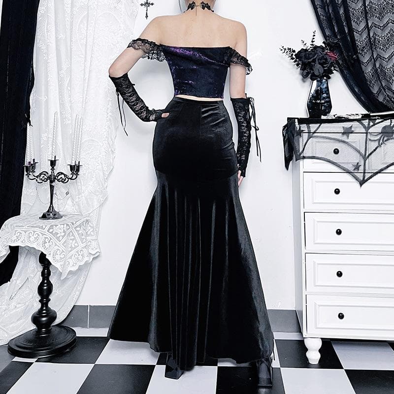 Off Shoulder Lace Corset Floral Embroidery Ruffle Hem Mermaid Maxi Skirt