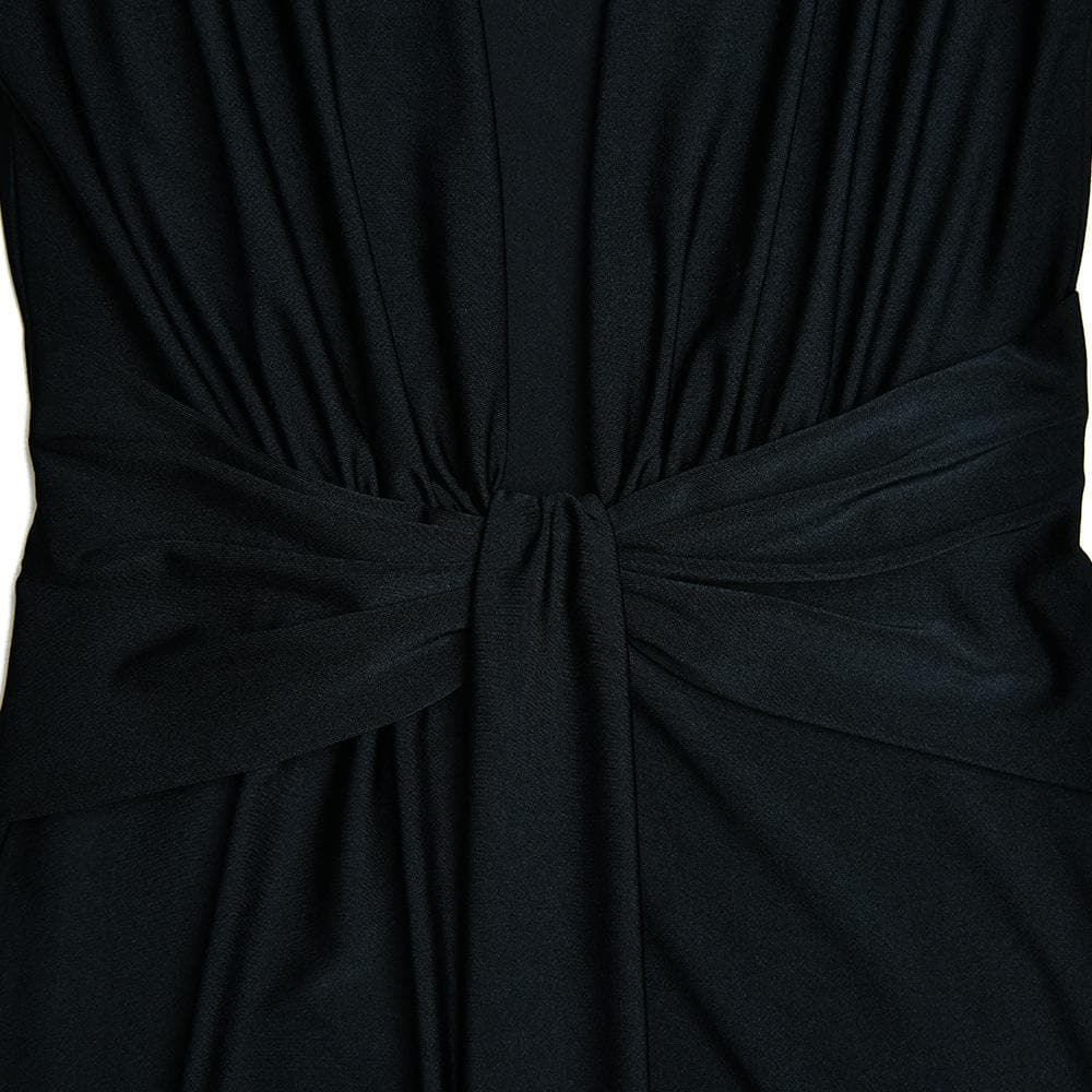 Long Sleeve Deep V Neck Knot Waist Ruched Gathered Maxi Dress