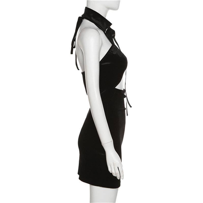 Halter Choker Collar Underbust Cutout Velvet Bodycon Mini Dress