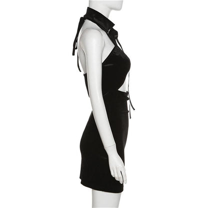 Halter Choker Collar Underbust Cutout Velvet Bodycon Mini Dress