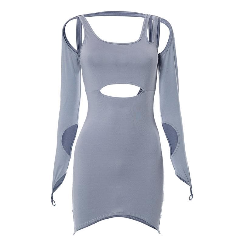 Scoop Neck Double Strap Midriff Cutout Bodycon Mini Dress