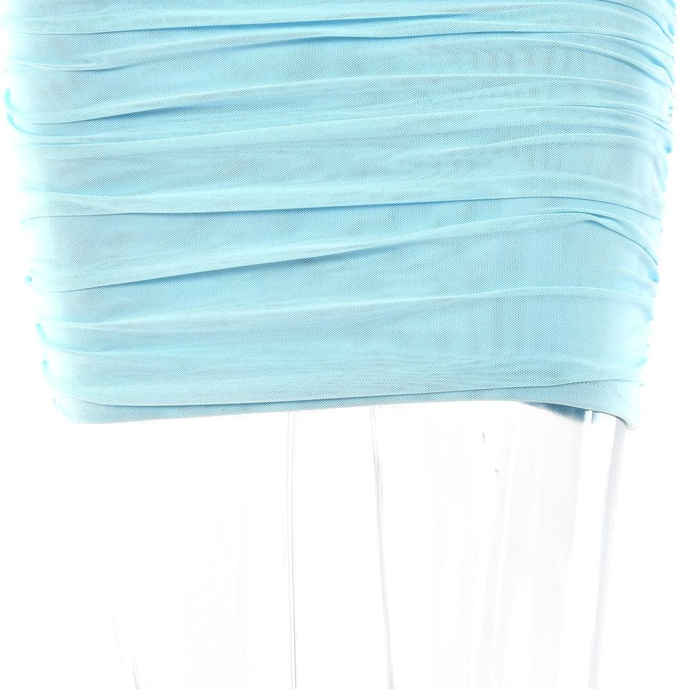 One-Shoulder Corset Panel Side Ruched Mesh Bodycon Mini Dress