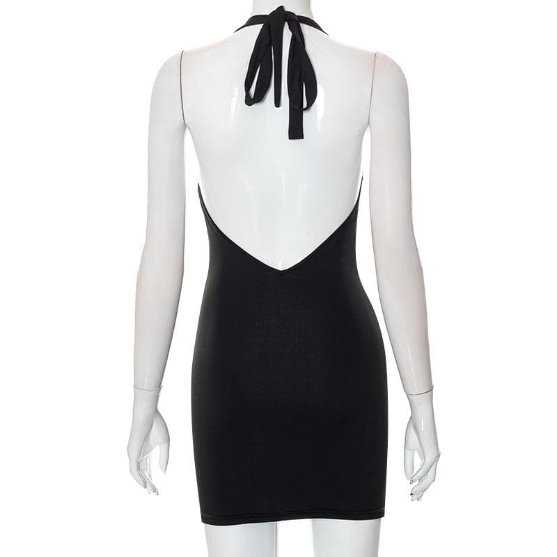 Halter Rhinestone Connector Triple Cutout Bodycon Mini Dress