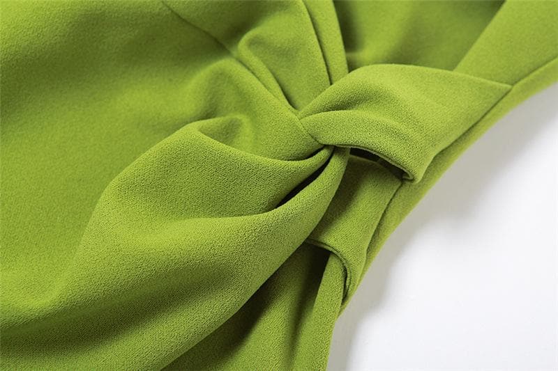 Halter Deep V Ruched Wrap High Side Slit Layered Maxi Dress