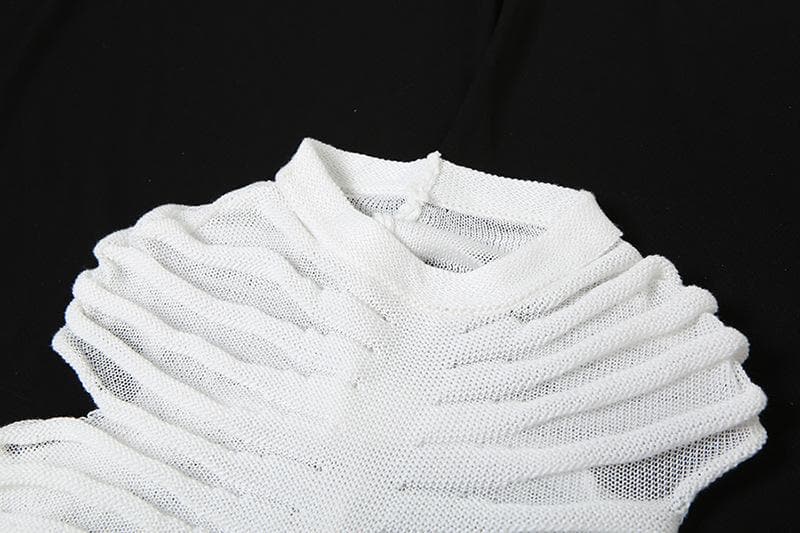 Horizontal Rib Tiered Bandage Mock Neck Cap Sleeve Midi Dress
