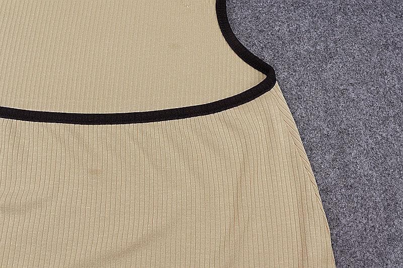 Ribbed Cutout Tie Back Crop Top Contrast Trim Maxi Skirt Set