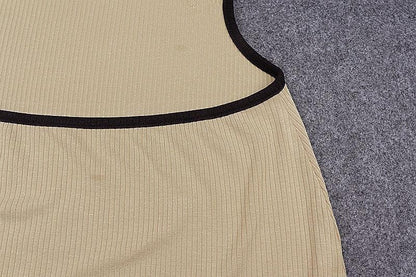 Ribbed Cutout Tie Back Crop Top Contrast Trim Maxi Skirt Set