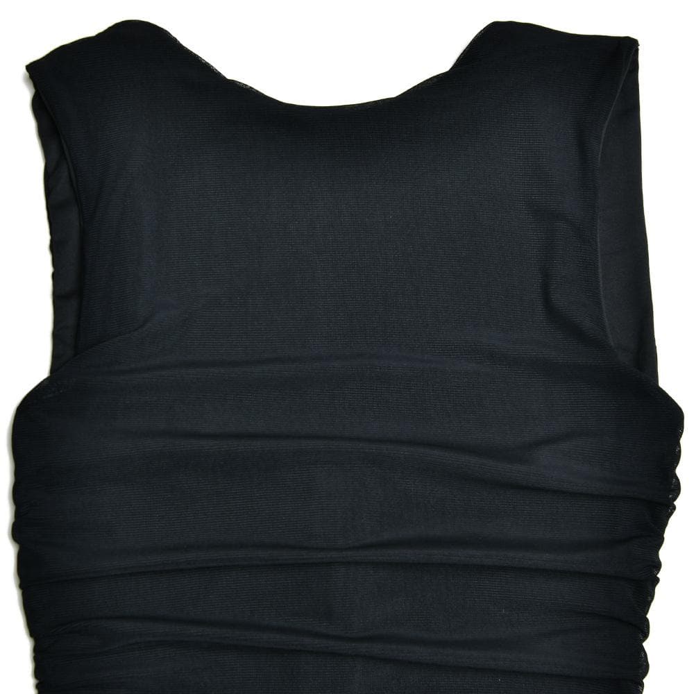 Ruched Sleeveless Ruffle Zip Up Backless Midi Dress