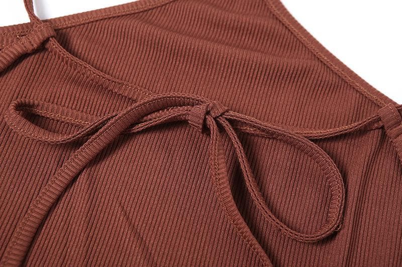 Halter Cutout Open Back Rib Knit Midi Dress