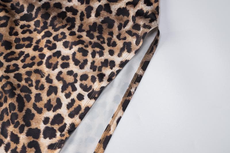 Print Chain Strap Cowl Neck High Slit Maxi Dress