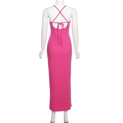 Scoop Neck Triple Cutout High Slit Spaghetti Strap Bodycon Maxi Dress