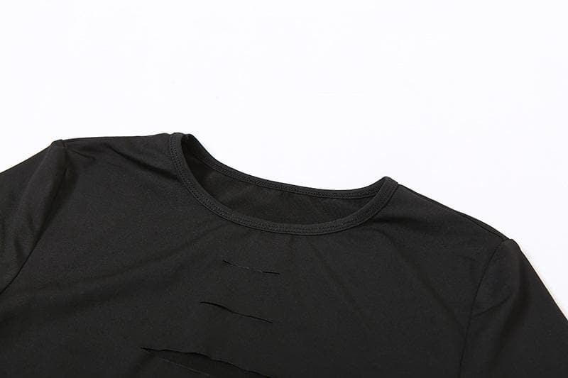 Crew Neck Cap Sleeve Slash Cutout Hollow Out Bodycon Mini Dress