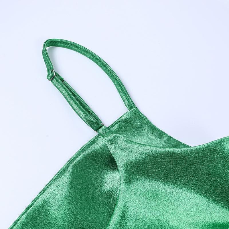 Cowl Neck Spaghetti Strap Side Ruched Drawstring Midi Slip Dress