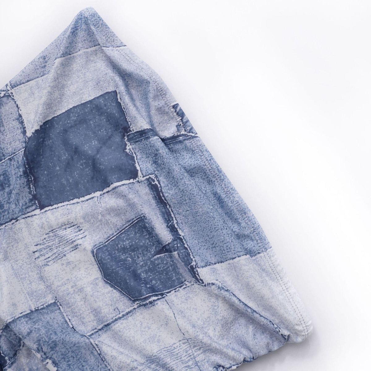 Strapless Denim Patchwork Ruched Drawstring Asymmetric Hem Mini Dress