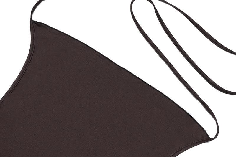 Cowl Neck Halter Ruched Buckle Side Drape Mini Dress