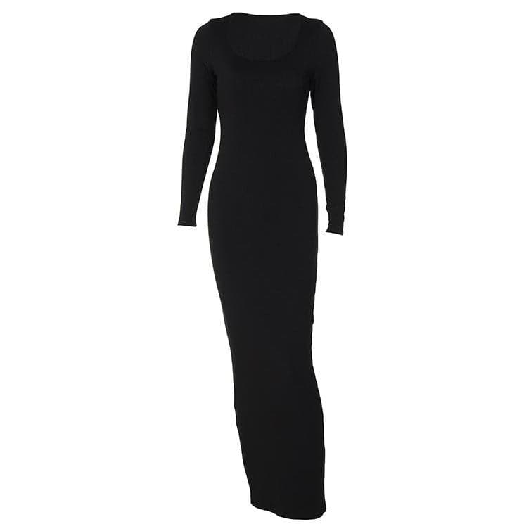 Scoop Neck Long Sleeve Bodycon Maxi Dress
