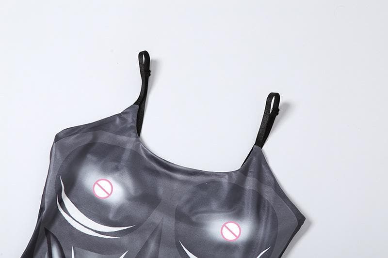 Scoop Neck Spaghetti Strap Cyborg Body Graphic Bodycon Mini Dress