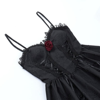 Sweetheart Lace Up Ribbon Bow Floral Applique Textured Mini Dress