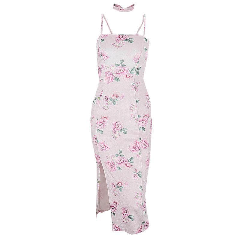 Square Neck Spaghetti Strap Print Velvet Bodycon Midi Dress