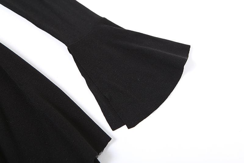 Flower Applique Off Shoulder Flared Sleeve Slit Mini Dress