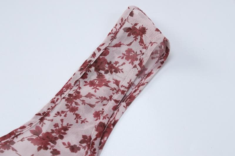 V Neck Ditsy Floral Print Sleeveless Asymmetric Hem Maxi Dress