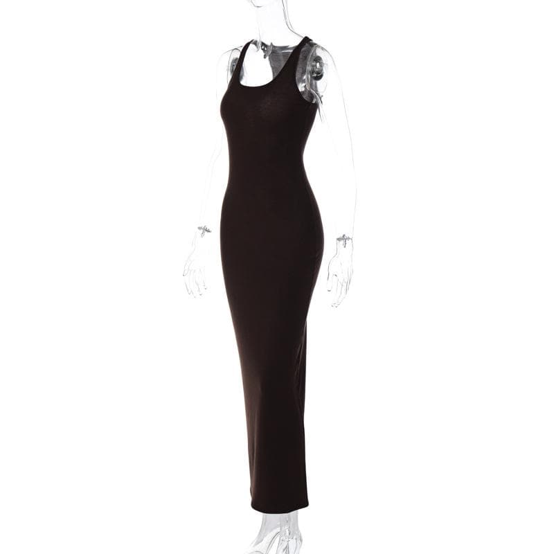 Scoop Neck Sleeveless Column Bodycon Maxi Dress