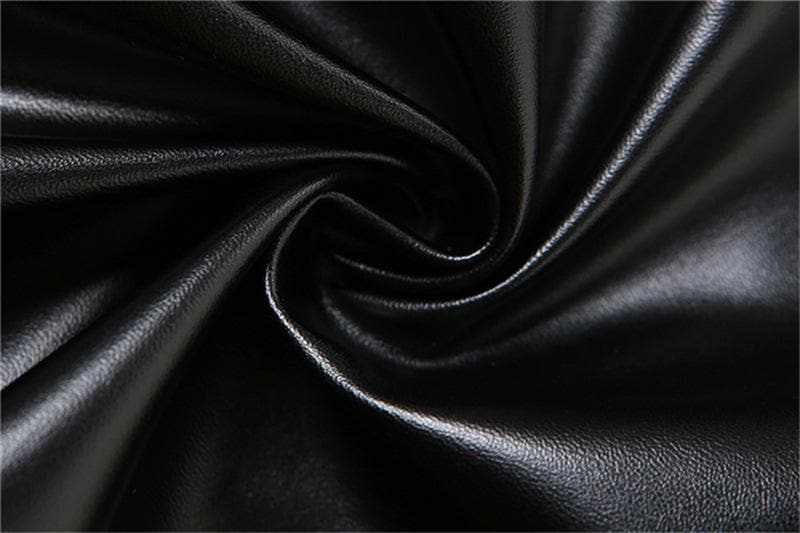 PU Leather Bustier Halter Layered Contrast Panel Dual Slit Mini Dress