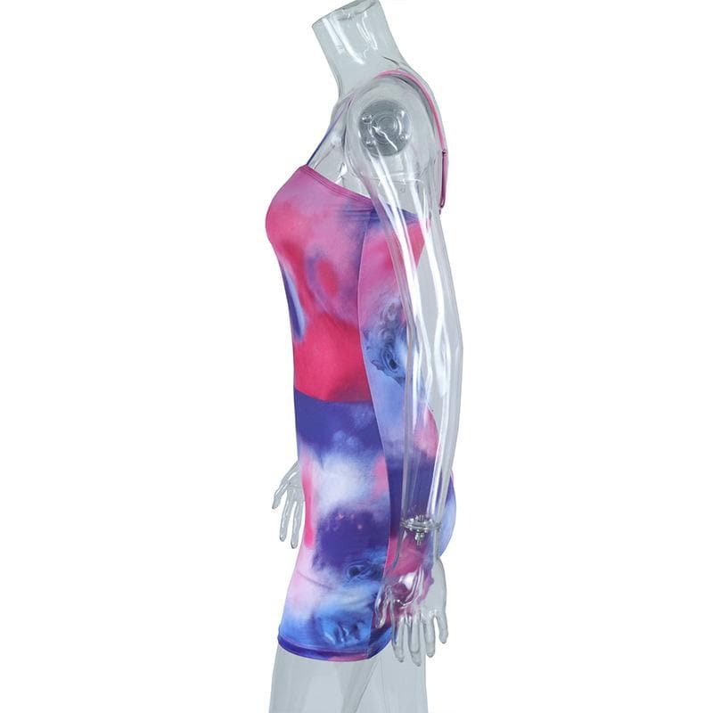 Spaghetti Strap David Bust Graphic Watercolor Bodycon Mini Dress