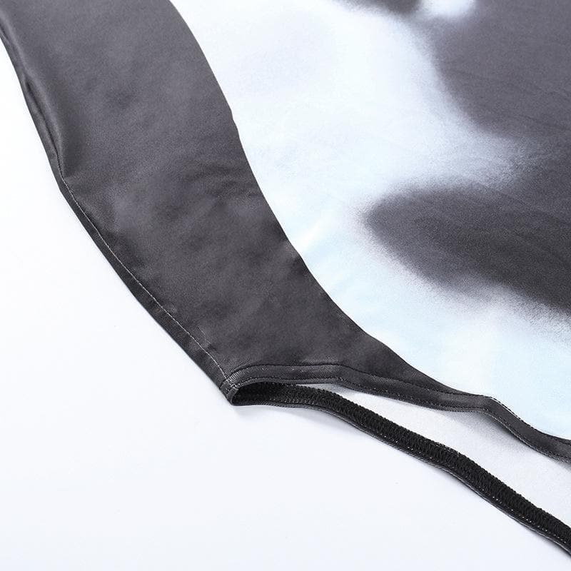 Abstract Body Print Trompe L Oeil Spaghetti Strap Maxi Dress