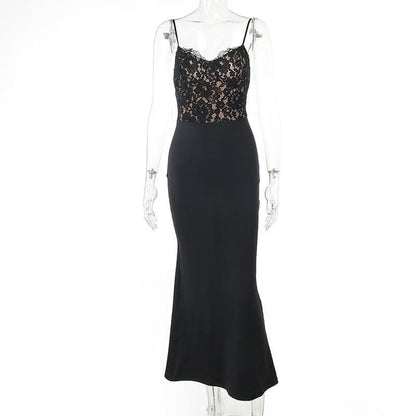 Sweetheart Neck Lace Overlay Spaghetti Strap Mermaid Maxi Gown