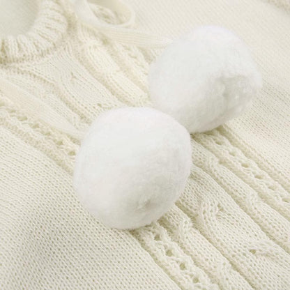Cable Knit Hooded Pom Drawstring Long Sleeve Mini Dress