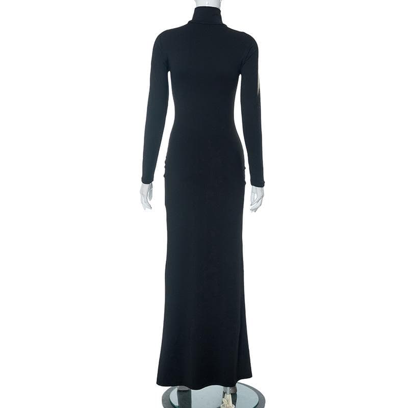 Mock Neck Long Sleeve Body Silhouette Graphic Mermaid Maxi Dress