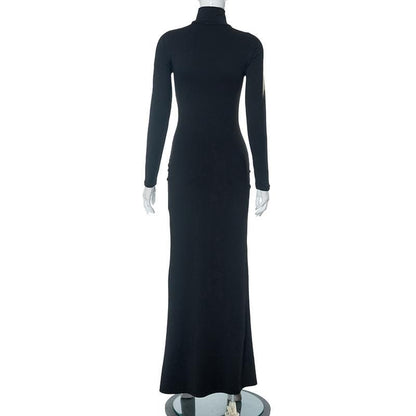 Mock Neck Long Sleeve Body Silhouette Graphic Mermaid Maxi Dress