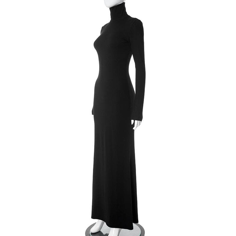 Turtleneck Long Sleeve Bodycon Floor Length Maxi Dress