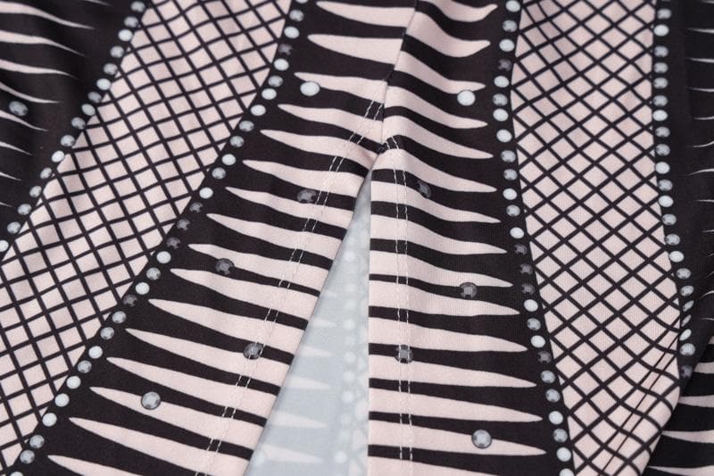 Crew Neck Rhinestone Lattice Graphic Print Open Back Sleeveless Bodycon Maxi Dress