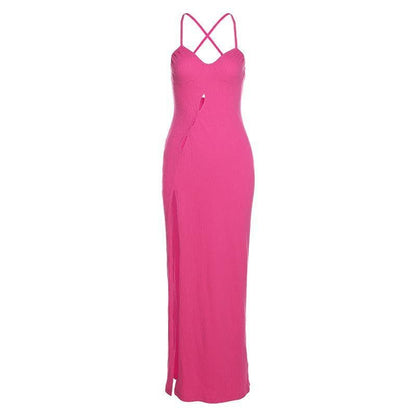 Scoop Neck Triple Cutout High Slit Spaghetti Strap Bodycon Maxi Dress
