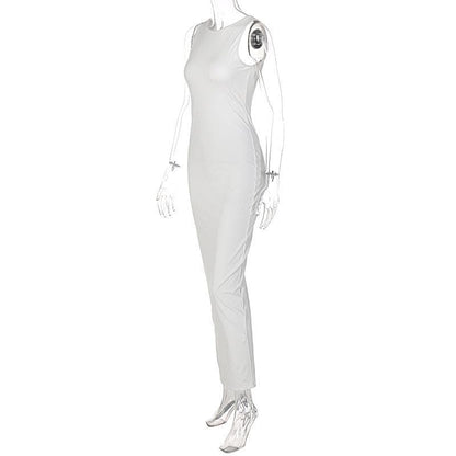 Wide Strap Deep Scoop Back Vent Column Maxi Dress