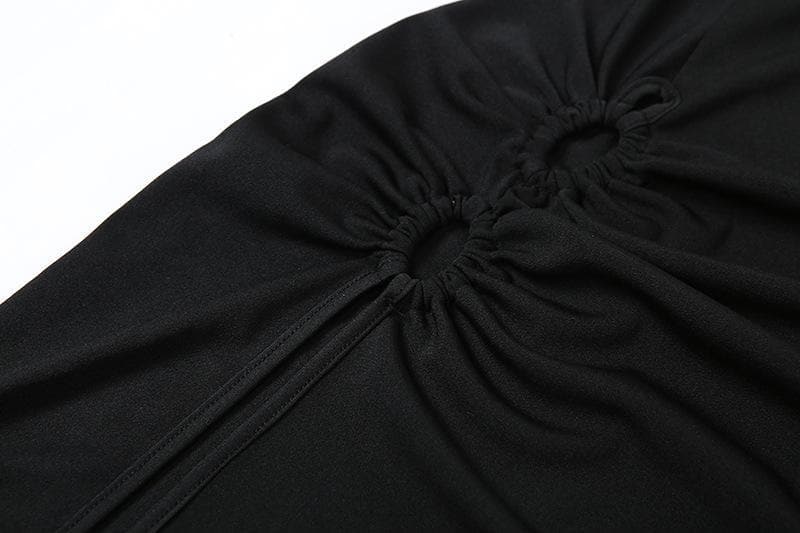 Halter Ring Detail Deep V Ruched Side Slit Bodycon Maxi Dress