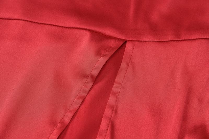 Satin Cross Back V Neck Spaghetti Strap High Slit Maxi Dress