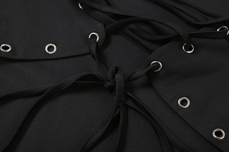 Strapless Lace Up Grommet Corset Ruffle High Low Hem Mini Dress