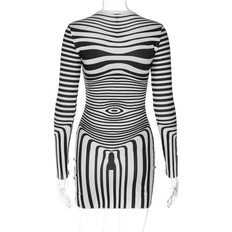 Striped Contrast Long Sleeve Crewneck Mini Dress