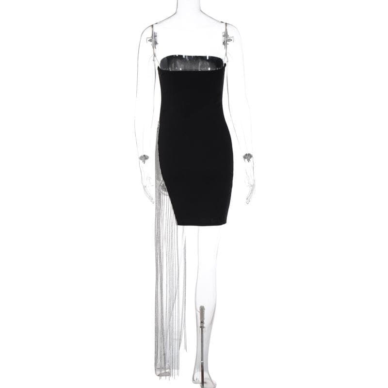 Strapless Side Chain Fringe Hem Bodycon Mini Dress