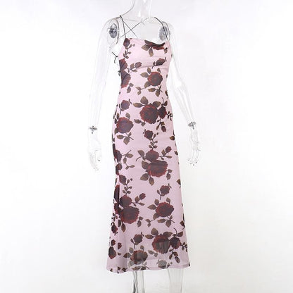 Cowl Neck Criss Cross Strap Floral Mermaid Maxi Gown