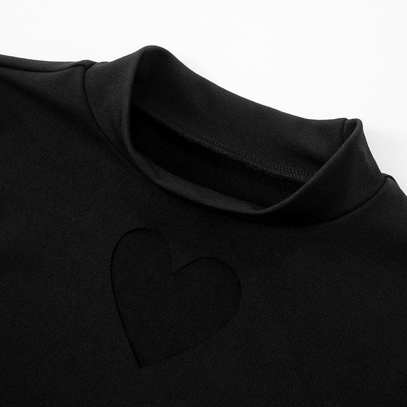 Mock Neck Long Sleeve Heart Cutout Bodycon Mini Dress